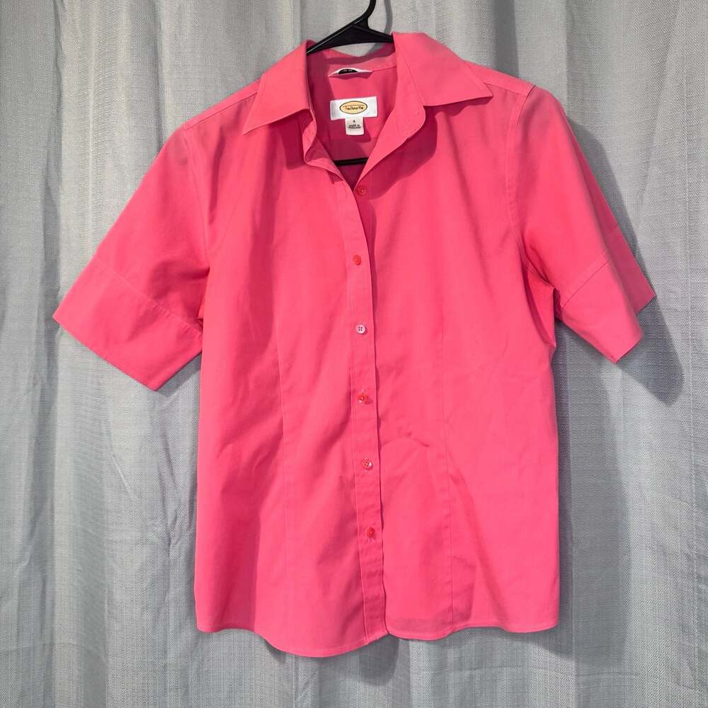 Talbots Women's Pink Short Sleeve Button-Up Collared Blouse